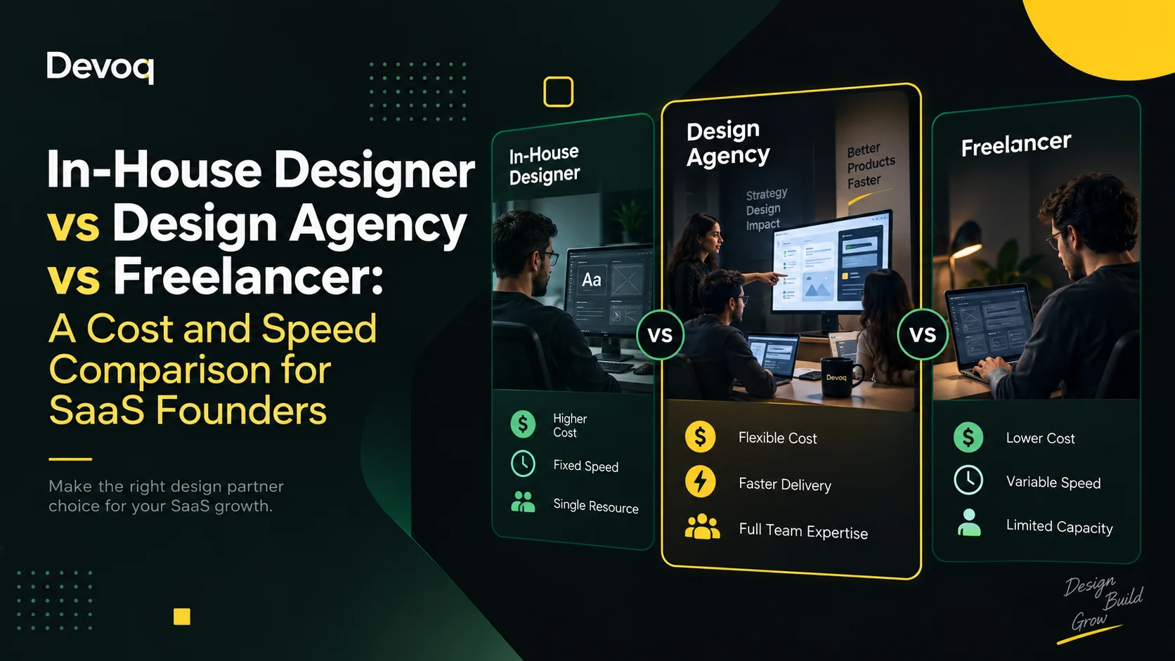 In-house designer vs agency vs freelancer - Devoq Design blog cover