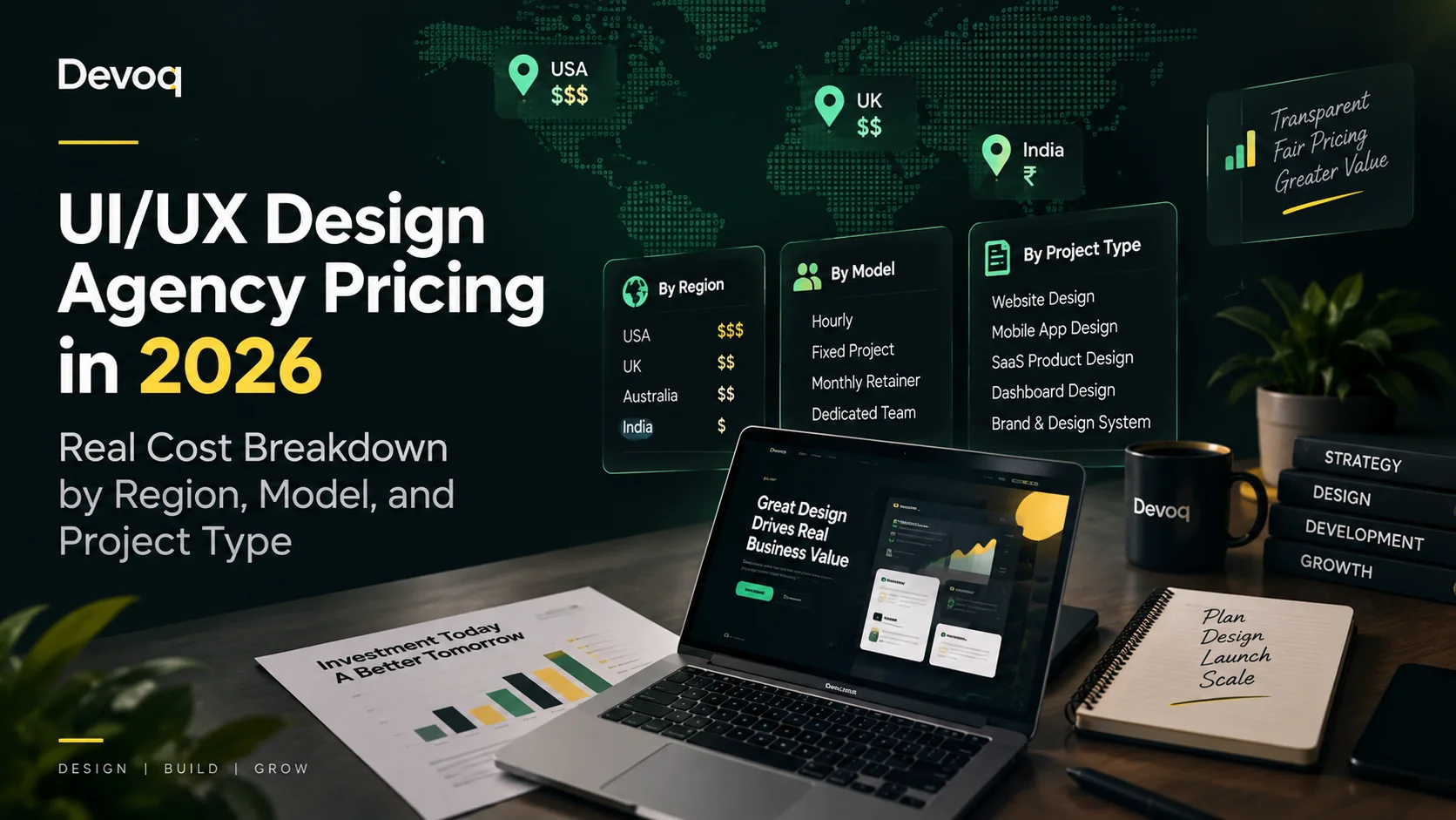 UI/UX design agency pricing in 2026 - Devoq Design blog cover